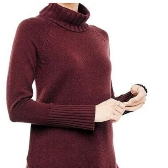 Ann Taylor Sz. S 100% Cashmere Burgundy Turtleneck Sweater Tunic - Picture 1 of 11